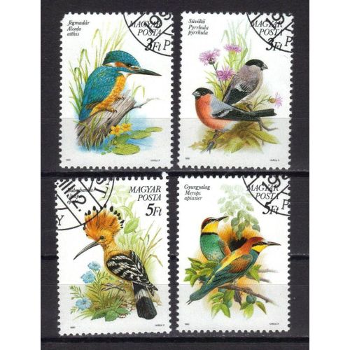 Hongrie 1990 : Faune : Espèces Protégées : Oiseaux Divers - Série De 4 Timbres Oblitérés
