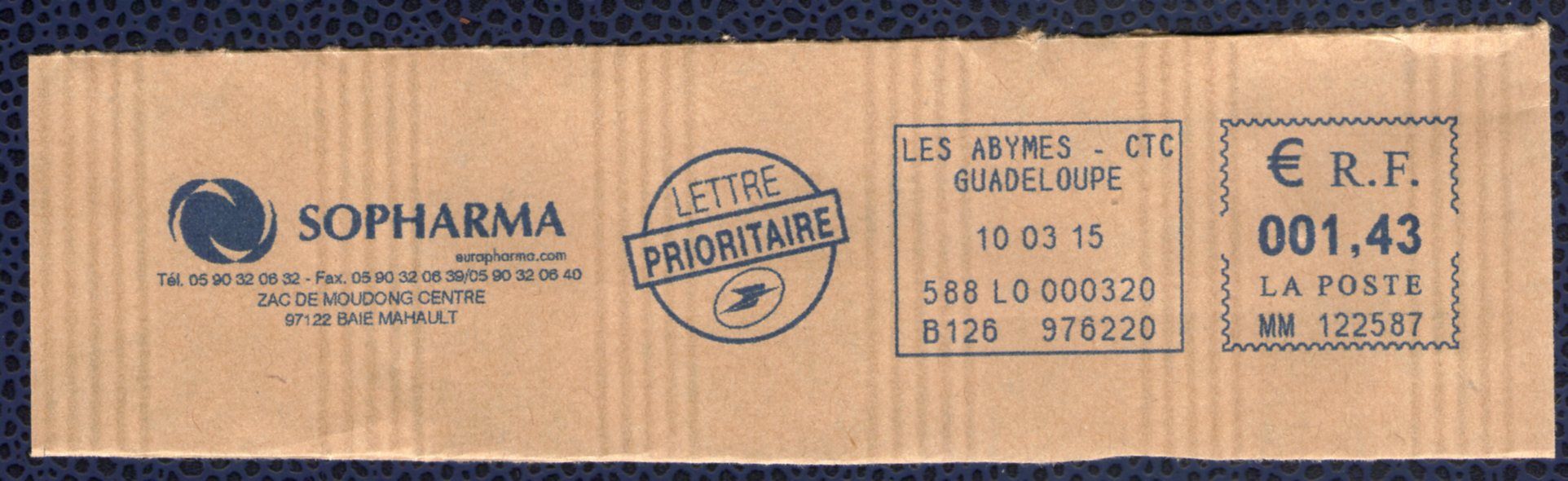 France Ema Empreinte Postmark Sopharma Guadeloupe Grossiste Pharmaceutique 97122 Baie Mahault