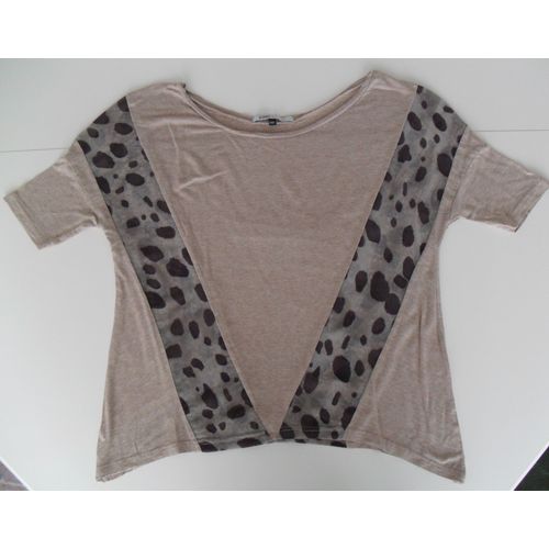 T-Shirt Beige Et Marron. Guépard. Bershka. Taille M/38/40