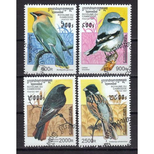 Cambodge 1997 : Rare : Faune : Oiseaux Divers Multicolores - Série De 4 Timbres Oblitérés