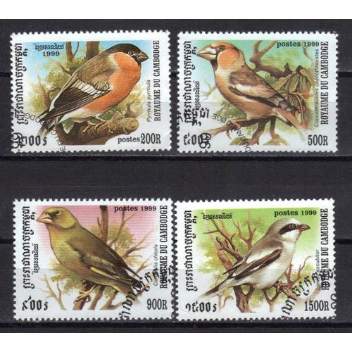 Cambodge 1999 : Faune : Oiseaux Divers Multicolores - Série De 4 Timbres Oblitérés
