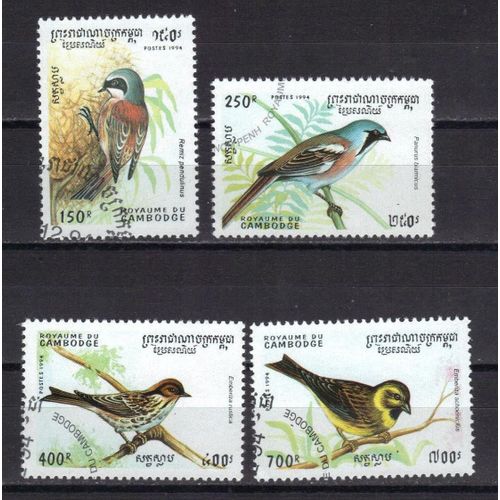 Cambodge 1994 : Faune : Oiseaux Divers Multicolores - Série De 4 Timbres Oblitérés