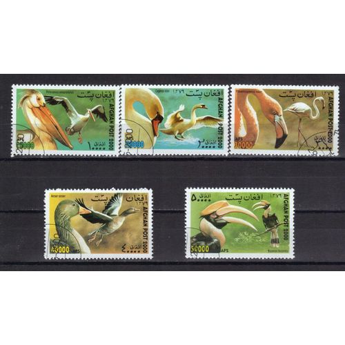 Afghanistan 2000 : Oiseaux Divers Multicolores - Série Entière De 5 Timbres Oblitérés