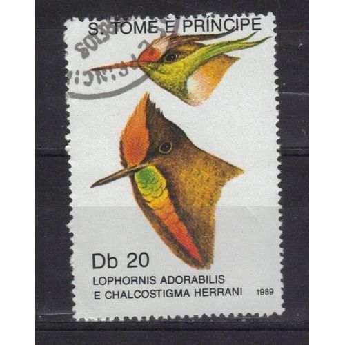 Saint-Thomas Et Prince 1989 : Faune : Oiseaux : Colibris : Lophornis Adorabilis Et Chalcostigma Herrani - Timbre Oblitéré