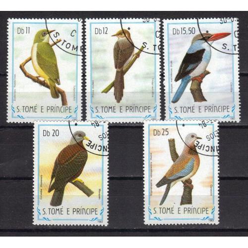 Saint-Thomas Et Prince 1983 : Faune : Oiseaux Divers Multicolores - Série De 5 Timbres Oblitérés