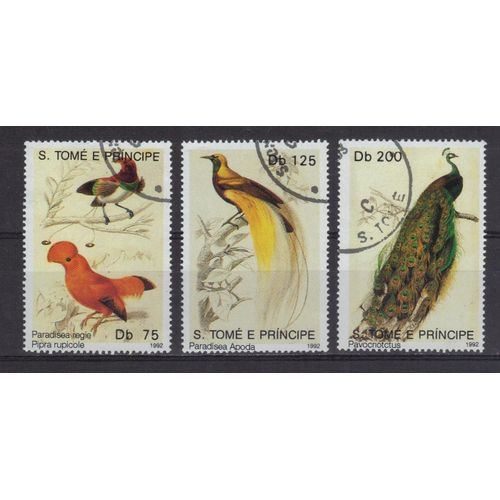 Saint-Thomas Et Prince 1992 : Faune : Oiseaux Divers Multicolores - Série De 3 Grands Timbres Oblitérés