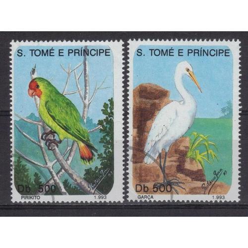 Saint-Thomas Et Prince 1993 : Faune : Oiseaux : Perroquet / Héron - Série De 2 Timbres Oblitérés