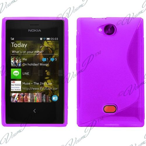 Coque Silicone Pour Nokia Asha 503/ 503 Dual Sim Gel Motif S Au Dos - Violet