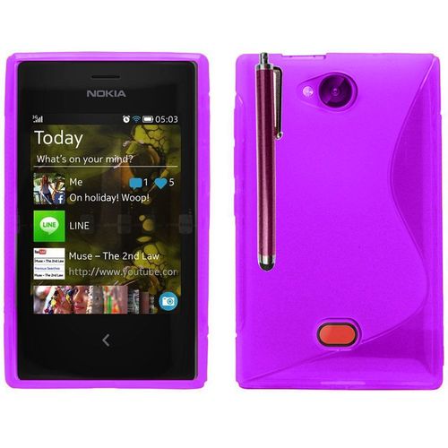 Coque Silicone Pour Nokia Asha 503/ 503 Dual Sim Gel Motif S Au Dos - Violet + Stylet