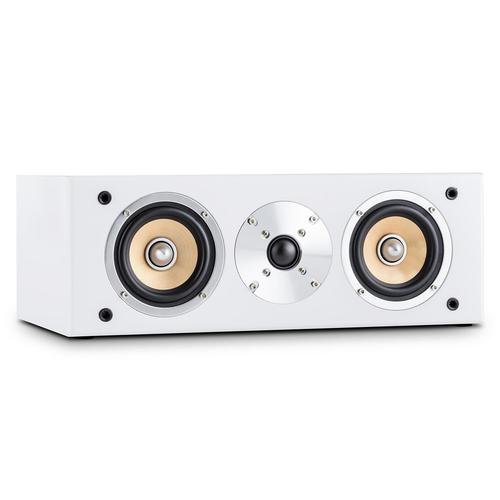 auna Linie 501 CS - Enceinte centrale passive de 60W RMS pour utilisation home cinéma, hifi - châssis fermé en bois, technologie 2 voies, 2 x woofer 4', tweeter 1', revetement haut-parleur amovible - blanc