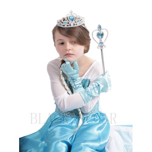 Offre Lot : Robe/ Déguisement/ Costume Reine Des Neiges Enfant 3-14ans + Accessoires ( Gants, Natte, Couronne, Baguette). Tenue De Princesse Elsa Pour Anniversaire, Mariage, Cadeau, Fête Black Sugar