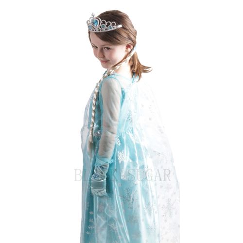 Nouveauté !  Lot Reine Des Neiges : Accessoires (Natte, Gants, Couronne, Diadème) + Tenue/ Robe/ Déguisement Princesse Elsa Pour Fête, Anniversaire, Mariage, Soirée Déguisée, Animation Black Sugar 