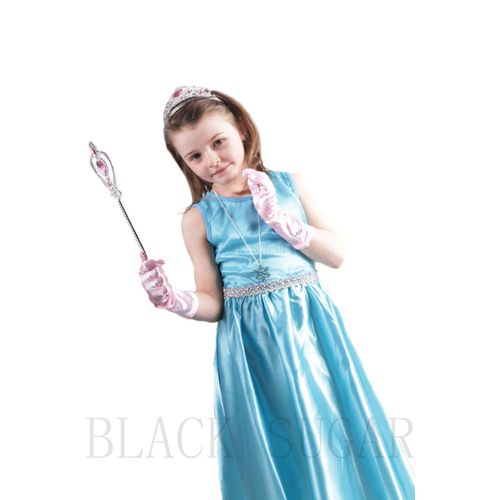 Pack: Déguisement/ Costume/ Robe Reine Des Neiges Enfant 3-14ans + 3 Accessoires ( Gants, Diadème, Baguette).  Tenue De Princesse Elsa Pour Anniversaire, Cadeau, Soirée Déguisée, Fête  Black Sugar 