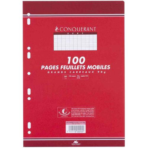 Conquérant Sept Lot De 5 Etuis 50 Feuillets Mobiles (100 Pages) A4 210 X 297 Grands Carreaux 90 Gr