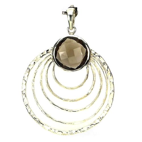 Pendentif Quartz Fumé . Argent 925 + Chaine En Argent 925