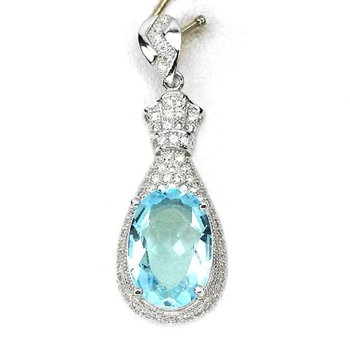 Pendentif Topaze Bleue . Argent 925 + Chaine En Argent 925