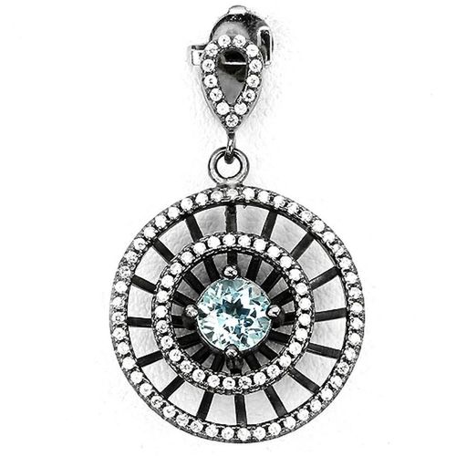 Pendentif Topaze Bleue . Argent 925 Rhodié Noir + Chaine En Argent 925