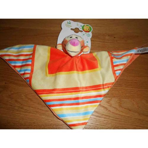 Doudou Tigre Tigrou Plat Orange Jaune Peluche Bebe Naissance Carre Multi Traits Raye