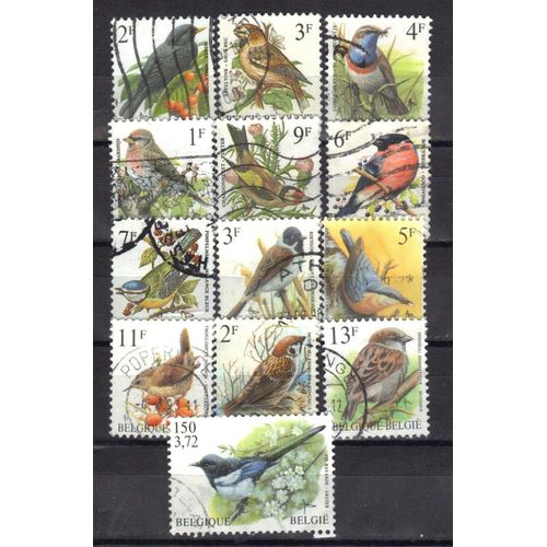 Belgique 1994 : Oiseaux Divers - Lot De 13 Timbres Oblitérés (Tous Différents)