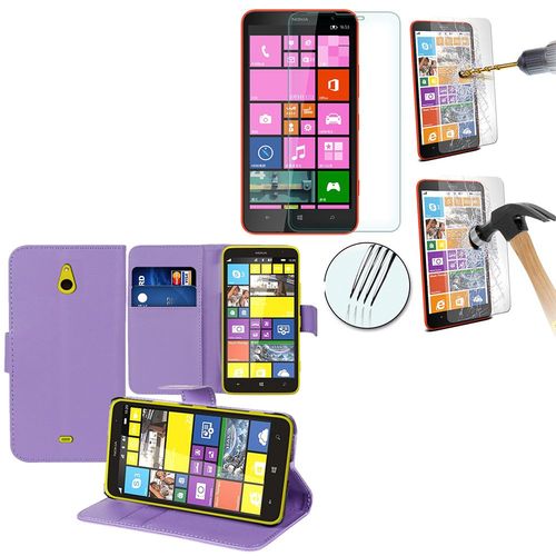 Etui Portefeuille Pour Nokia Lumia 1320 6.0" Support Video Cuir Pu - Violet + 2 Films Verre Trempé