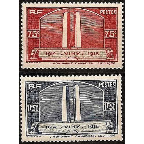 France 1936, Très Belle Paire Yv. 316 & 317, Monument Au Morts Canadiens De La Grande Guerre (1914 - 1918) À Vimy, Neufs** Luxe