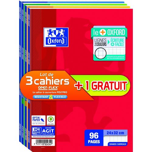 Oxford Lot De 3+1 Cahier "Openflex" 240 X 320 Mm 96 Pages 90g Seyès