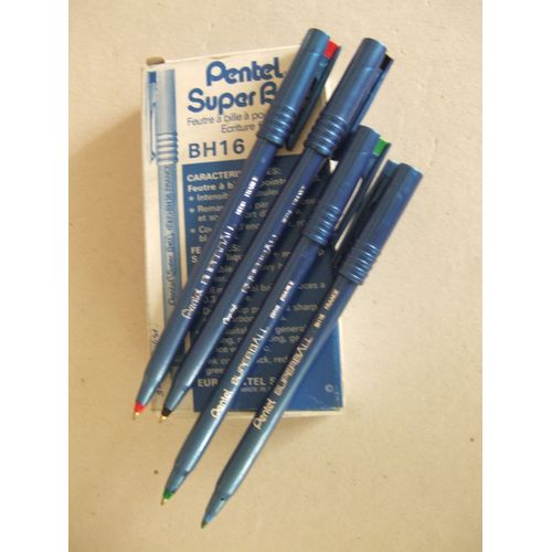 Lot De 4 Feutres À Bille Pointe Métal Superball Pentel Bh16 Assortis
