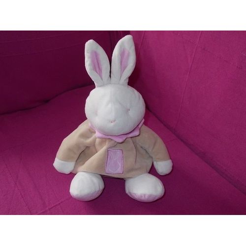 Doudou Klorane Lapin Boule Marron Beige Col Rose