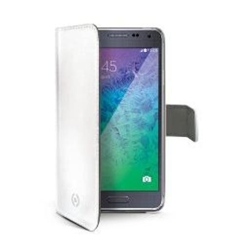 Celly Wally - Protection À Rabat Pour Téléphone Portable - Plastique, Cuir Polyuréthane - Blanc - Pour Samsung Galaxy Alpha