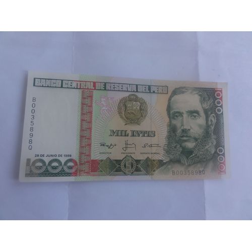 Billet De Banque - Perou 1000 Intis - Banco Central De Reserva Del Peru "Mariscal Andres Avelino Caceres"