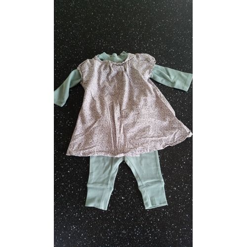 Ensemble Vêtement Obaïbi Legging + Sous Pull + Tunique 6 Mois Vert Et Fleur