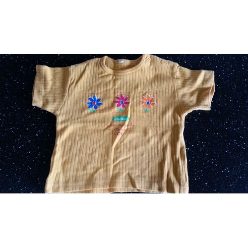 T-Shirt Jaune Manches Courtes Fleurs