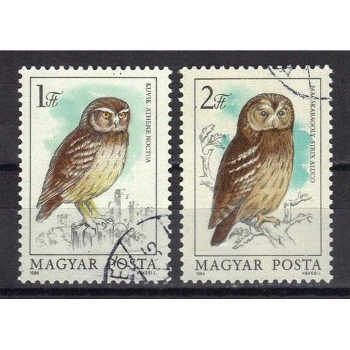 Hongrie 1984 : Protection De La Nature : Oiseaux : Hiboux - Série De 2 Timbres Oblitérés