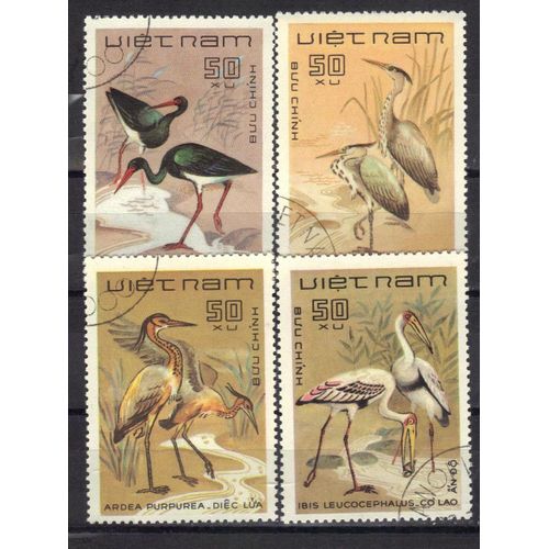 Vietnam 1980 : Oiseaux : Echassiers Divers - Série Entière De 4 Grands Timbres Oblitérés