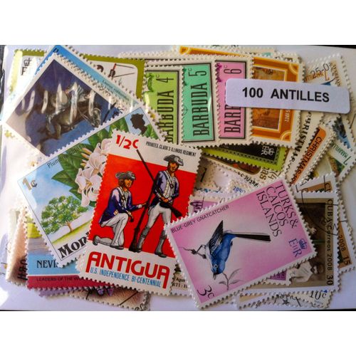 Antilles 100 Timbres Obliteres Differents Tous Pays