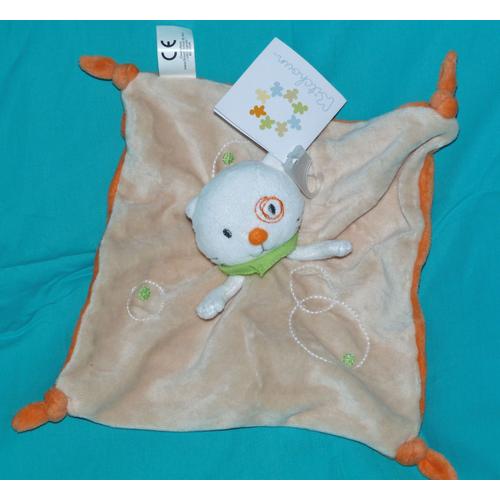 Chat Cocard Doudou Plat Carré Kitchoun Kiabi Nicotoy Plush Nez Orange Foulard Vert Comforter Cat Ours Blanc 