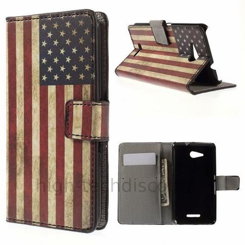 Housse Etui Coque Pochette Portefeuille Pu Cuir Pour Sony Xperia E4g + Film Ecran - Usa