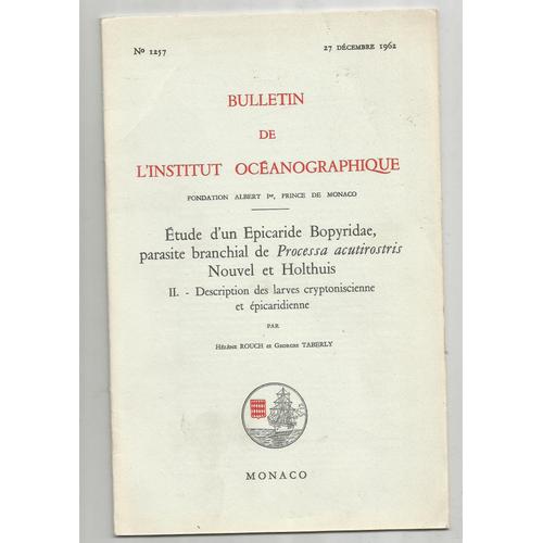 Bulletin De L'institut Océanographique 1257 Etude Epicaride Bopyridae Larves