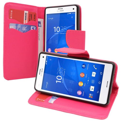 Etui Portefeuille Pour Sony Xperia Z3 Compact 4.6" Support Video Cuir Pu Effet Tissu - Rose