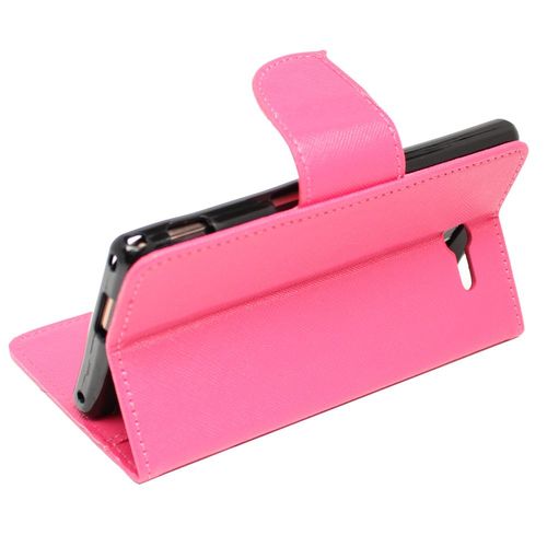 Etui Portefeuille Pour Sony Xperia M2 4.8" Support Video Cuir Pu Effet Tissu - Rose