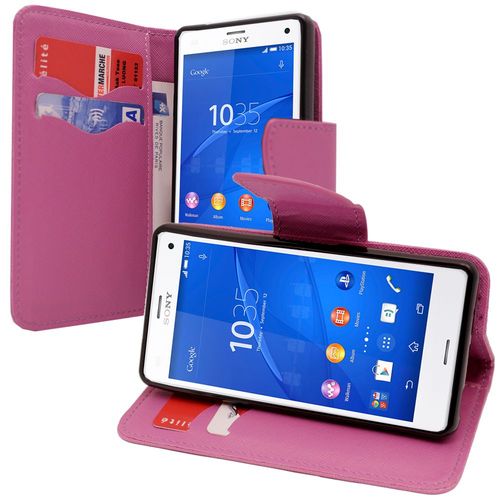 Etui Portefeuille Pour Sony Xperia Z3 Compact 4.6" Support Video Cuir Pu Effet Tissu - Violet