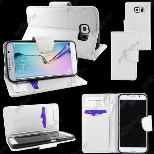 Ebeststar ® Housse Coque Etui Portefeuille Folio Book Livre Simili Cuir Pour Samsung Galaxy S6 Sm-G920f, G920, Couleur Blanc + Film Protection D'écran