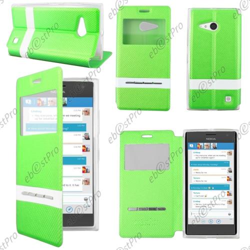 Ebeststar ® Housse Coque Etui Smart View Cover Type S-View Portefeuille Livre Pour Nokia Lumia 735 730 Dual, Couleur Vert + Film Protection D'écran