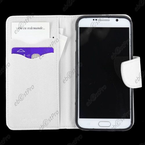 Ebeststar ® Etui Portefeuille Housse Protection Folio Coque Pour Samsung Galaxy S6 Sm-G920f, G920, Couleur Blanc + Film Protection D'écran