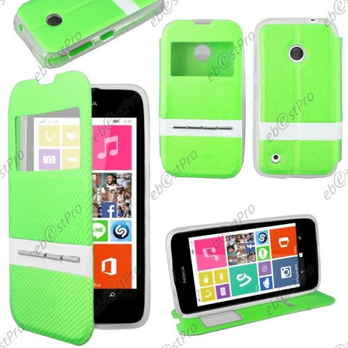 Ebeststar ® Housse Coque Etui Smart View Cover Type S-View Portefeuille Livre Pour Nokia Lumia 530, Couleur Vert + Film Protection D'écran