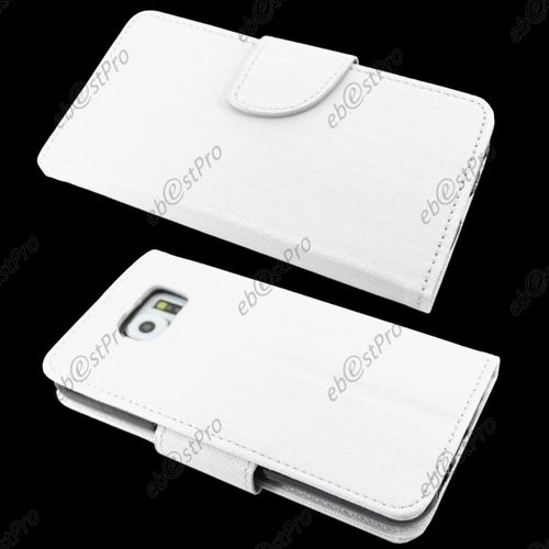Ebeststar ® Housse Portefeuille Coque Etui Protection Folio Pour Samsung Galaxy S6 Sm-G920f, G920, Couleur Blanc + Film Protection D'écran