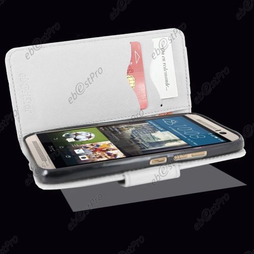 Ebeststar ® Housse Coque Etui Portefeuille Folio Book Livre Simili Cuir Pour Htc One M9, One Hima, Couleur Blanc + Film Protection D'écran