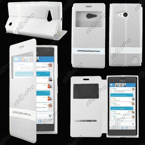 Ebeststar ® Housse Coque Etui Smart View Cover Type S-View Portefeuille Livre Pour Nokia Lumia 735 730 Dual, Couleur Blanc + Film Protection D'écran
