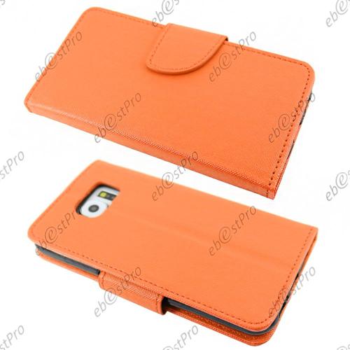 Ebeststar ® Housse Portefeuille Coque Etui Protection Folio Pour Samsung Galaxy S6 Sm-G920f, G920, Couleur Orange + Film Protection D'écran