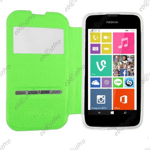 Ebeststar ® Housse Pochette Protection Coque Type S-View Portefeuille Livre Pour Nokia Lumia 530, Couleur Vert + Film Protection D'écran